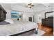 A view of the spacious primary bedroom with a ceiling fan and wall-mounted television at 2009 Mclain Nw Rd, Acworth, GA 30101