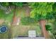 Aerial view of a large backyard with trampoline, and wooden fencing at 2030 Beyers Landing Dr, Buford, GA 30519