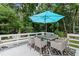 Spacious deck area featuring outdoor seating and an umbrella for shade at 440 Barrington W Dr, Roswell, GA 30076