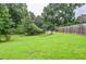 Spacious backyard featuring lush green lawn, mature trees, and a fenced perimeter for privacy at 879 Old Tucker Rd, Stone Mountain, GA 30087