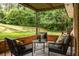 Relaxing covered patio with comfortable seating, brick accents, and a view of the lush backyard at 1392 Cornwall Rd, Decatur, GA 30032