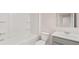 Pristine bathroom with tub-shower combination, modern fixtures, and stylish vanity for ultimate comfort at 321 Sound Cir, Stockbridge, GA 30281
