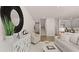 Bright living room with neutral colors, modern decor, staircase, and open layout to the kitchen at 321 Sound Cir, Stockbridge, GA 30281