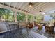 A screened-in porch with seating, a ceiling fan, and views of the treed yard at 3609 Meadow Chase Dr, Marietta, GA 30062