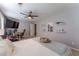 Inviting bedroom with gray walls, fan, decor shelves, and television, creating a relaxing and comfortable atmosphere at 361 Princeton Way, Lawrenceville, GA 30044