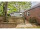 Fenced backyard with a brick house, green foliage, and a shed at 879 Sylvan Sw Pl, Atlanta, GA 30310