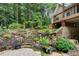 Beautiful backyard with lush landscaping, a waterfall feature, and stone steps at 32 Pullman Trl, Acworth, GA 30101