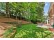 Landscaped backyard with tiered garden beds, green lawn, and deck with outdoor seating at 1117 Haven Glen Ne Ln, Brookhaven, GA 30319