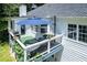 Cozy deck with outdoor seating, grill, mature trees, a blue umbrella and lush green lawn at 2355 Quail Creek Ter, Buford, GA 30519