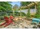 Inviting backyard patio features a stone fire pit, Adirondack chairs, and a wooden pergola covered with climbing vines at 1691 Houghton N Ct, Atlanta, GA 30338
