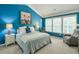 Cozy bedroom with bright blue walls, natural light, and comfortable seating at 508 Keeneland Ave, Woodstock, GA 30189