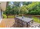 Outdoor dining on the back deck offers a serene view of the lush backyard at 2628 Tanglewood Rd, Decatur, GA 30033