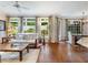 Inviting living room area with hardwood floors, many windows and views of outside greenery at 350 Fountain Oaks Ln, Atlanta, GA 30342