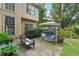 Relaxing backyard seating area featuring a covered swing set, surrounded by lush landscaping at 3595 Millwater Xing, Dacula, GA 30019