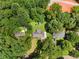 Drone photo of a home surrounded by mature trees, emphasizing its private, natural setting at 501 Samaritan Dr, Cumming, GA 30040