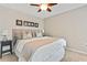 Cozy bedroom featuring a comfortable bed with decorative pillows, side tables, and framed artwork above the headboard at 121 Fairway Overlook, Woodstock, GA 30188