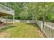 Scenic backyard featuring a lawn and white picket fence, situated underneath a deck at 3158 Crestmont Nw Way, Kennesaw, GA 30152