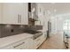 Gourmet kitchen with stainless steel appliances, a modern range hood, and sleek white cabinets at 6394 Wood Valley Rd, Douglasville, GA 30134