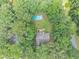Overhead view of a home surrounded by mature trees, deck and swimming pool at 250 Daileys Plantation Dr, Mcdonough, GA 30253