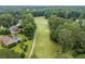 Aerial view of the golf course home with a pool, course access, and mature trees at 705 Clubhouse Se Dr, Conyers, GA 30094