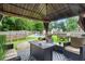 A backyard with a gazebo, outdoor furniture, a pool, and lots of greenery at 10 Callaway Ct, Hiram, GA 30141