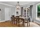 Dining room featuring hardwood floors, modern chandelier, and natural light at 2845 Aquitania Ln, Cumming, GA 30040