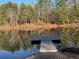 Picturesque lake featuring a modern wooden dock with a peaceful backdrop of tall, bare trees in the background at 2736 Whisper Trl, Douglasville, GA 30135