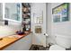 Charming half bathroom featuring a wood counter, decorative mirror and magazine rack for added functionality at 1438 Salem Dr, Alpharetta, GA 30009