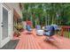 Outdoor living on a wooden patio with comfortable seating and an outdoor fire pit, perfect for entertaining at 1438 Salem Dr, Alpharetta, GA 30009