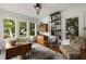 Bright home office with large windows, hardwood floors, and stylish furnishings for a productive workspace at 1656 N Pelham Ne Rd, Atlanta, GA 30324