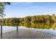 Peaceful lake scene showing a wooden dock with calm water and a treeline on the opposite shore at 8316 Hewlett Rd, Sandy Springs, GA 30350