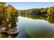 Scenic lake view with a private dock and lush green trees at 8316 Hewlett Rd, Sandy Springs, GA 30350