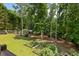 Overhead view of a lush backyard with garden beds and mature trees, creating a serene outdoor space at 2873 Hilton Nw Cir, Kennesaw, GA 30152