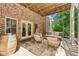 Serene covered patio with stone flooring, comfortable seating, and lush green surroundings for outdoor enjoyment at 3088 Hidden Falls Dr, Buford, GA 30519