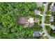 Aerial view of community amenities, including pool, tennis court and mature surrounding trees at 4544 Cavallon Nw Way, Acworth, GA 30101