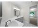 Bathroom with a granite countertop, grey cabinets, tile floor, and double sink at 4544 Cavallon Nw Way, Acworth, GA 30101