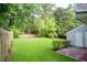 Spacious backyard featuring a well-maintained lawn, bordered by mature trees and a privacy fence at 3053 Shadow Walk Ln, Tucker, GA 30084