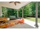 Cozy covered porch perfect for outdoor entertaining with plush seating and colorful rug at 3045 Moss Stone Lane Sw Ln, Marietta, GA 30064