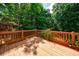 Wooden deck with wooden railing overlooks a private, wooded backyard, offering an amazing outdoor retreat at 4310 Granby Way, Marietta, GA 30062