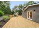 Expansive wooden back deck with access to the home interior and a fenced in yard with mature landscaping at 814 S Mcdonough St, Decatur, GA 30030