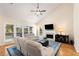 Bright living room with vaulted ceiling, fireplace, large windows, and hardwood floors at 2740 Greymont Ct, Cumming, GA 30041