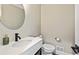 Modern powder room with a stylish white vanity and minimalist design at 115 Edgewater Way, Peachtree City, GA 30269