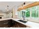 Close-up view of modern kitchen with white quartz countertops and stainless steel sink at 115 Edgewater Way, Peachtree City, GA 30269