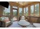Inviting sunroom features wicker furniture, natural light, and access to an outdoor deck with pleasant views at 2380 Tayside Nw Xing, Kennesaw, GA 30152