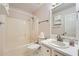 Well-lit bathroom featuring a vanity with sink, updated fixtures, and shower-tub at 113 Hitchcock Dr, Villa Rica, GA 30180