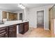 Bathroom showing double vanity, and separate rooms for a closet and shower at 162 Aylesbury Blvd, Mcdonough, GA 30252