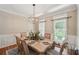 Elegant dining room featuring wainscoting, wood floors, and stylish chandelier at 5511 Highland Preserve Dr, Mableton, GA 30126