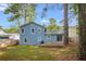 A nicely sized backyard featuring a blue house with a cozy fenced-in green lawn and tree-shaded area at 6176 Hyde Park Ln, Lithonia, GA 30058