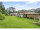 Green backyard featuring mature trees, and a vintage structure at 3563 Carriage Way, East Point, GA 30344