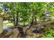 Cozy backyard patio with comfortable seating arrangement, stone pavers, and mature trees offering a relaxing outdoor space at 999 Seaboard Nw Ave, Atlanta, GA 30318